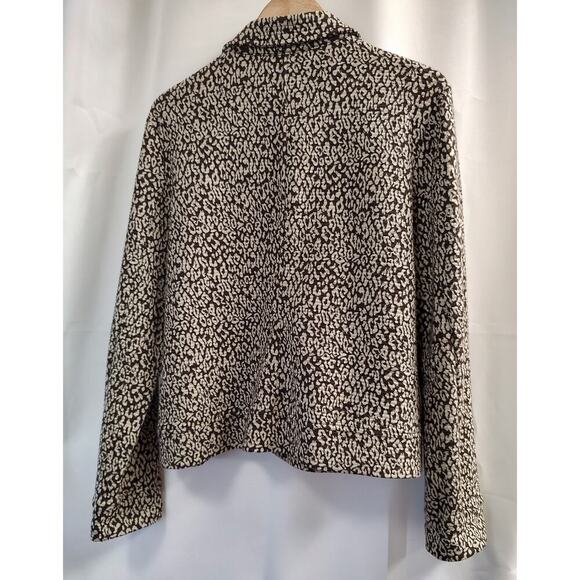 Charter Club Brown Cream Leopard Print Dress Jacket XL w/ Vintage Floral Brooch - Picture 2 of 16